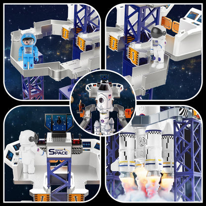 deAO Space Shuttle Rocket Toy with Light & Sound, Smoke Functions, 5 In1 STEM Science Learning Toy Projection Lamp Space Toy, with 4 Astronauts, Gift (Sky-1)