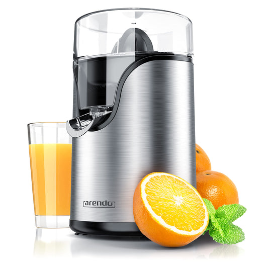 Arendo - Electric stainless steel lemon squeezer - Juicer, orange squeezer, lime squeezer - Start-stop automatic function - large and small juicing cones - strainer insert - BPA free
