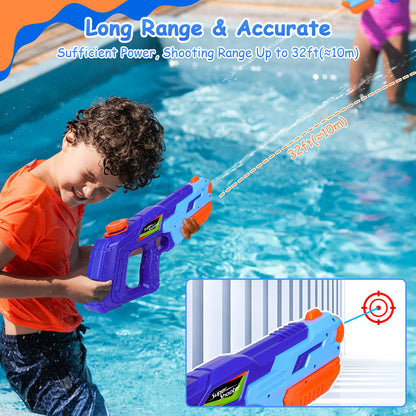 Water gun 900 ml tank large water gun, shooting range 8-10 meters water toy, water gun for outdoor kids pool, garden outdoor for kids and adults, blue