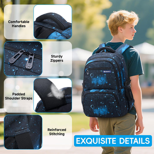 Amythe School Backpack for Boys, School Bag with Trolley Straps 16 Inch Waterproof Daypack Large Nylon Casual Children's Backpack for 3-9th Grade for School and Travel