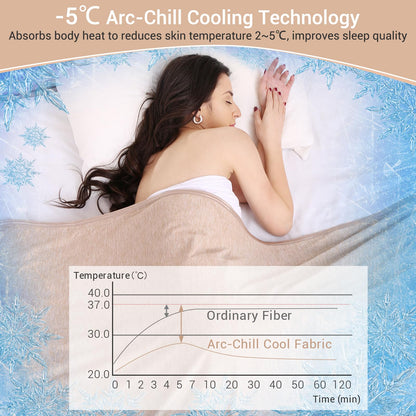 Elegear Cooling Blanket 130 x 170cm, Japanese Arc-Chill 3.0 Q-Max>0.5 Cooling Fibers 2in1 Self-cooling Summer Blanket Double-sided, absorbs body heat, cooling blanket for people Thin Throw Blanket Beige