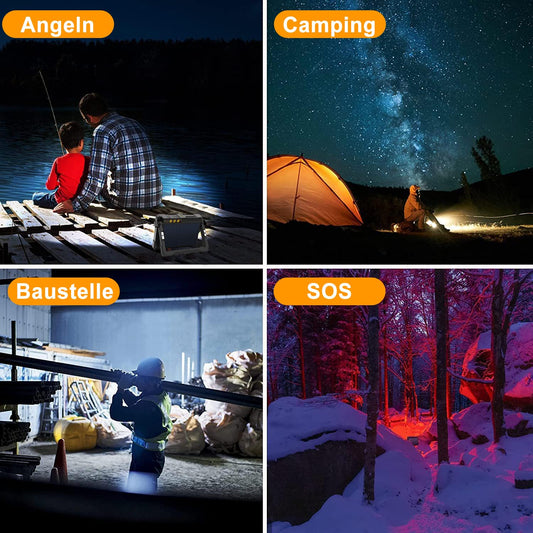 MEIHUA 60W LED Work Light Battery Powered 12000mAh LED Construction Light Waterproof Portable USB Rechargeable Solar Camping Lamp 4 Light Modes 5 Brightness Levels for Construction Site, Workshop, Camping, Emergency
