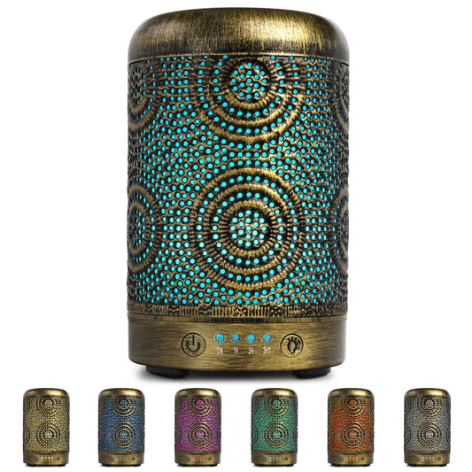 SALKING Aroma Diffuser, 100ml Metal Aromatherapy Essential Oil Diffuser, Scent Oil Room Humidifier Electric Fragrance Lamp, 7 Color Light Vintage Gold for Office Home Yoga