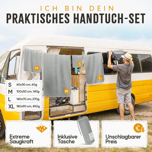 Backpacker's Journey microfiber towels in S M L XL. Travel towel sets are lightweight, quick-drying, absorbent, and antibacterial (gray XL&M)