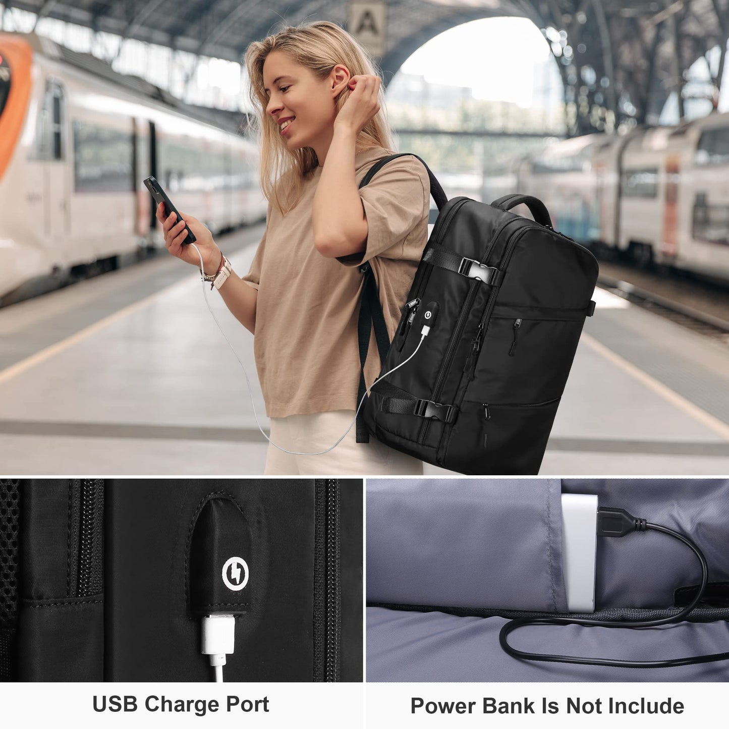 HOMIEE Travel Backpack for Women and Men, 40L Carry-On Rucksack for Airplane, Casual School Backpack for Travel, Daypack for Sports, Casual Women's Backpack Suitcase.