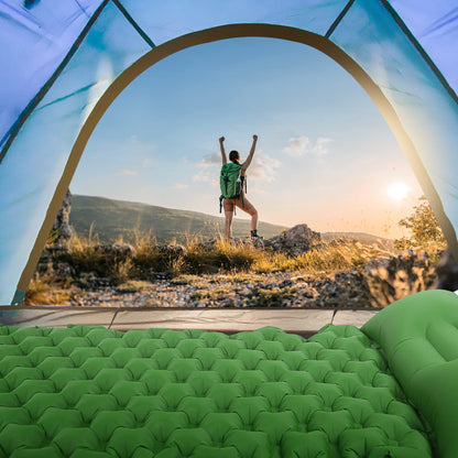 STURME Camping Mat Self Inflating Sleeping Pad with Foot Pump, Outdoor Inflatable Air Mattress Ultralight Sleeping Pad, Durable Mattress, Foldable Sleeping Mat with Pillow for Hiking, Outdoor - Green