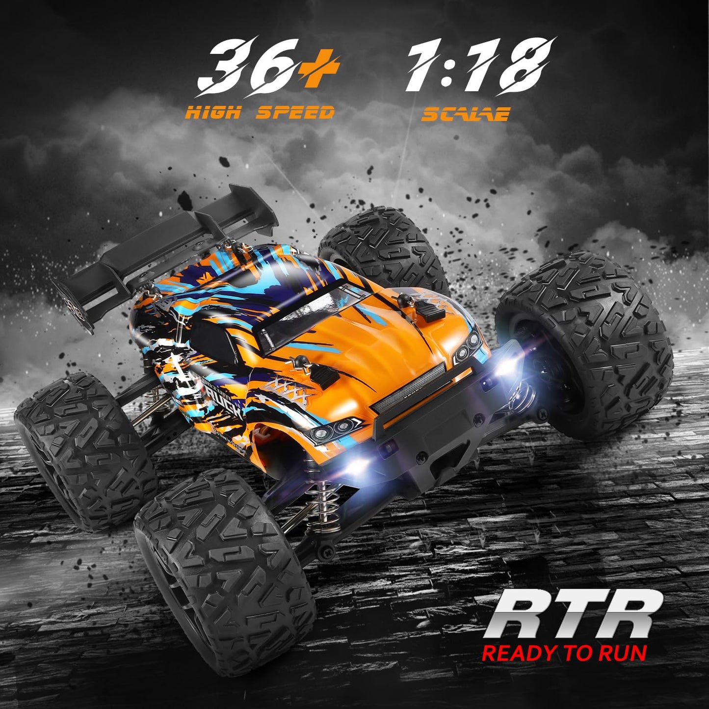 HAIBOXING Remote Control Car 4WD RC Car 1/18 36 km/h All Terrains Offroad Electric Vehicle 2.4 GHz Offroad Monster Truck Buggy with 2 rechargeable batteries for kids and adults.
