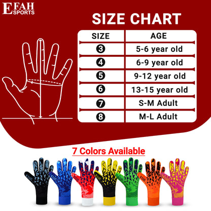 EFAH SPORTS goalkeeper gloves for kids and adults with padded palm, breathable and strong grip soccer gloves (Red, Size 5 suitable for 9 to 12 years old, Ambidextrous)
