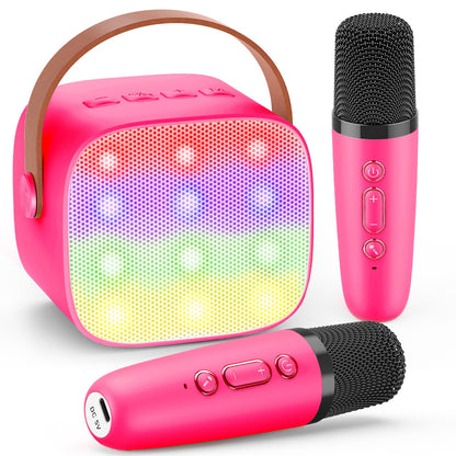 Dislocati Portable Karaoke Machine with 2 Bluetooth microphones, kids gifts toy for 3-12 years Mini Karaoke microphone set with DSP & LED lights Ideal for family gatherings, parties & outdoor.