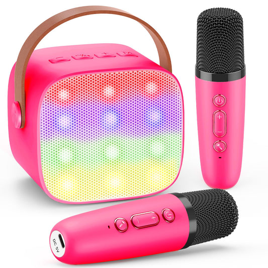 Dislocati Portable Karaoke Machine with 2 Bluetooth microphones, kids gifts toy for 3-12 years Mini Karaoke microphone set with DSP & LED lights Ideal for family gatherings, parties & outdoor.