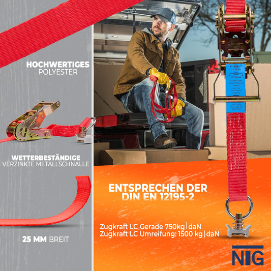 4 pieces | Lashing strap | Tie-down straps | Two-part with ratchet | for airline rail | with end fitting | 2 parts | Length 3400 mm | 1500 daN | DIN EN 12195-2
