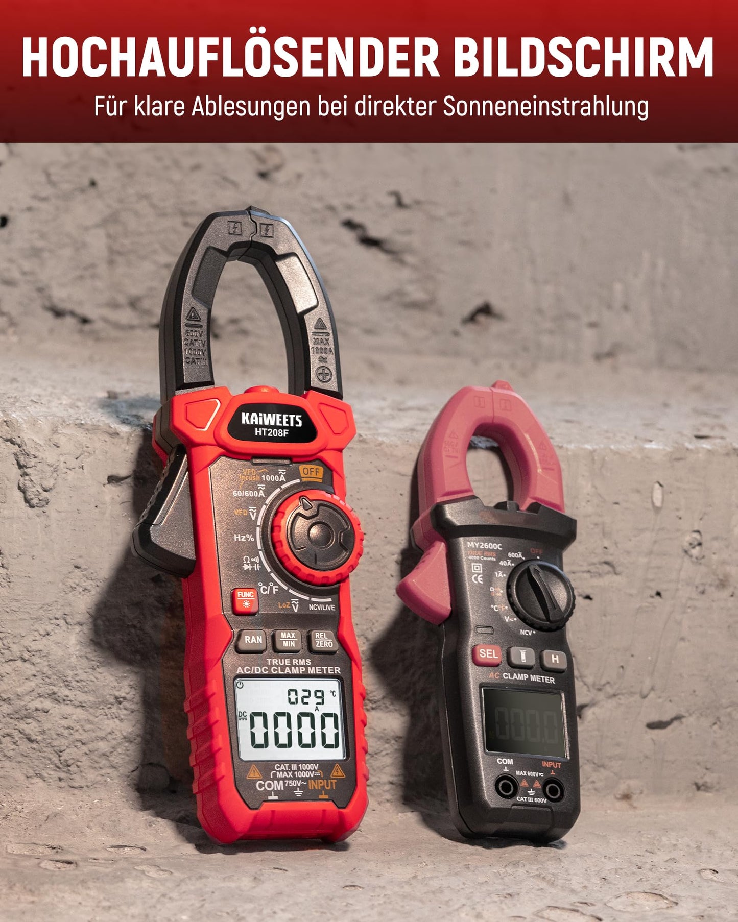KAIWEETS 1000A AC/DC Current Clamp Meter, 6000 Count Current Measurement Clamp Meter, VFD and LoZ mode, Upgraded Black and White Screen, AC/DC, Resistance, Capacitance, Inrush Current Measurement