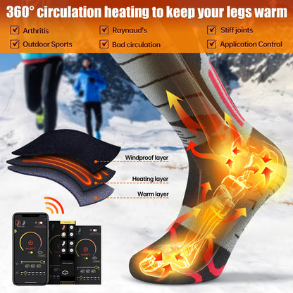 Electric heating socks, 5000mAh rechargeable heated socks with 3 heat settings and APP remote control. 2022 battery heated socks for men and women for hiking, camping, skiing, hunting.