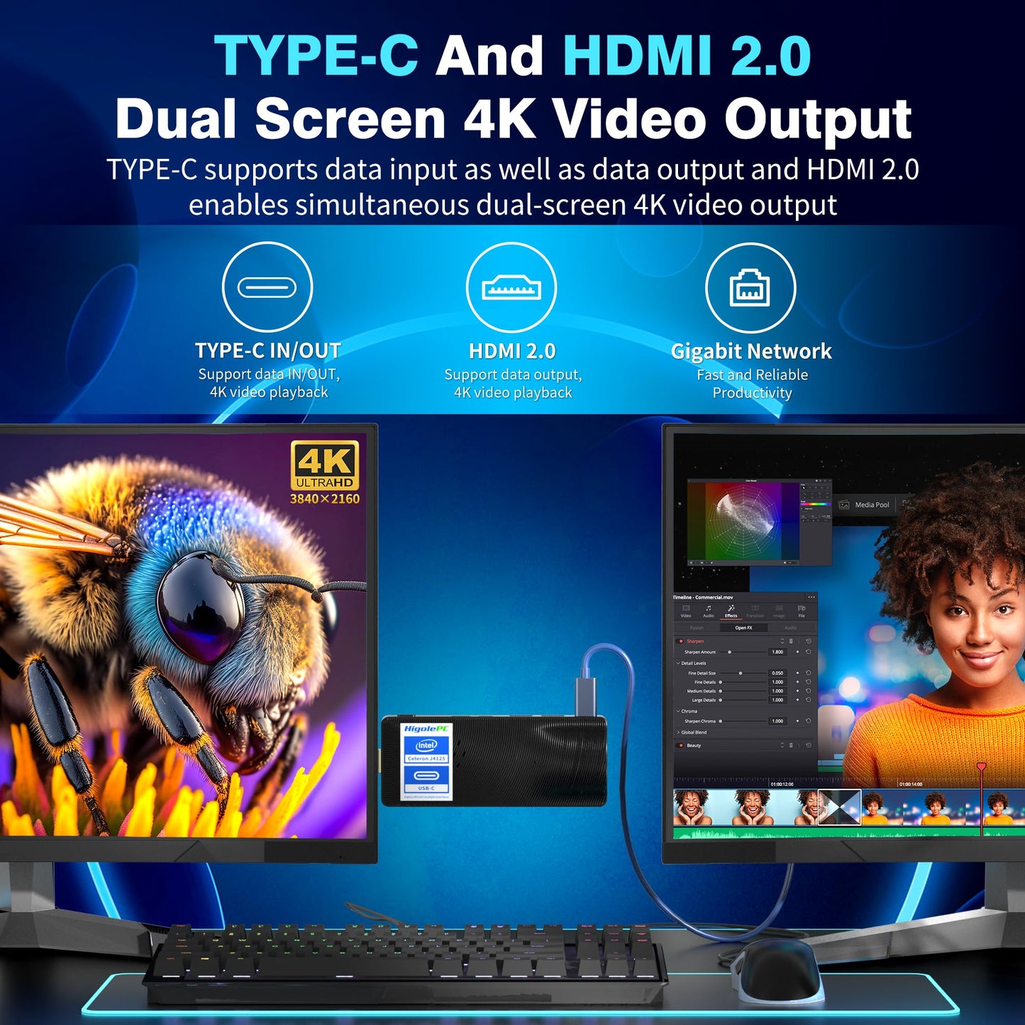 HEIGAOLAPC PC Stick Win 11 Pro, Celeron J4125 8GB DDR4 RAM 128GB eMMC Fanless Mini Computer, Dual WiFi 5.0/BT5.2/4K 60Hz/USB PD3.0 Business Office Industrial IOT Media Home Micro PC