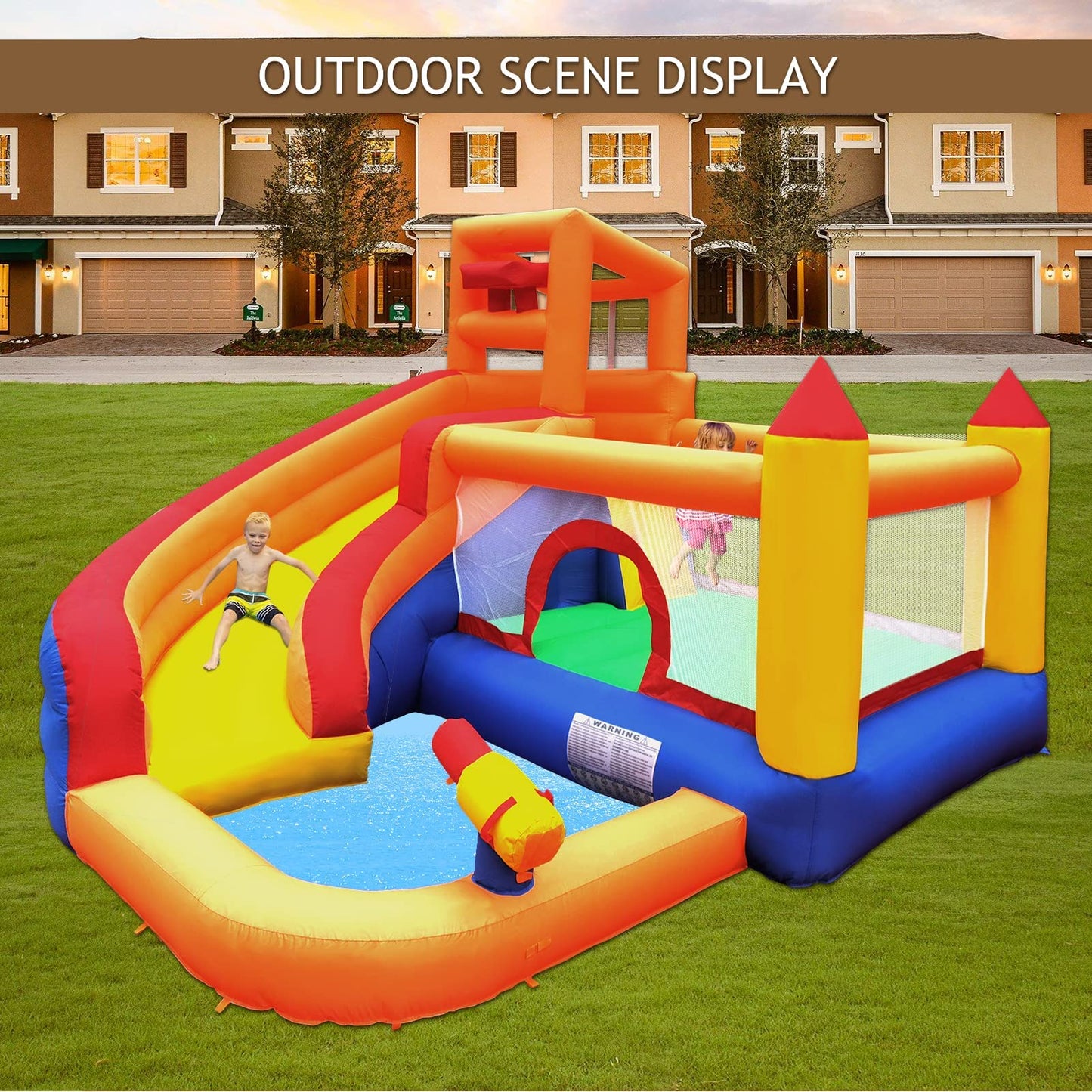 Ballsea Large Bouncy Castle with Blower, Dry/Wet Slide, suitable for children aged 3 to 10 years, Children's Bouncy Castle for Indoor or Outdoor use 320 x 280 x 232 cm