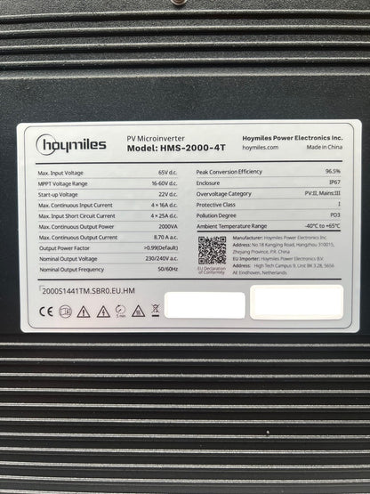 Hoymiles HMS-2000-4T microinverter for four solar modules 2000 watts with optional WiFi for balcony solar system (tax rate: 0% according to §12 para. 3 UstG)