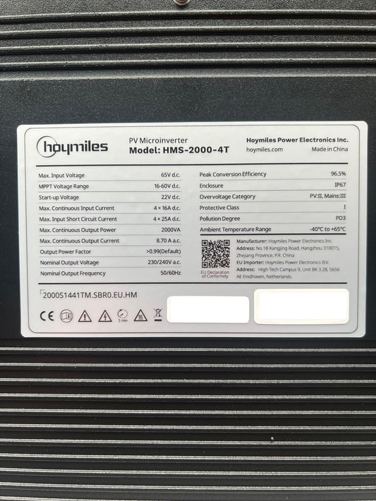 Hoymiles HMS-2000-4T microinverter for four solar modules 2000 watts with optional WiFi for balcony solar system (tax rate: 0% according to §12 para. 3 UstG)