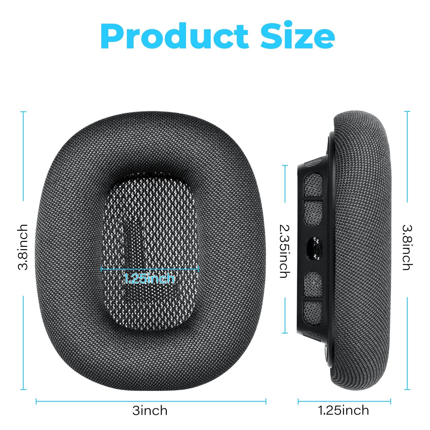 QKIIP Airpods Max Earpads, replacement earpads for AirPods Max headphones, featuring knit mesh canopy and memory foam, compatible with Apple Airpods Max Noise Cancellation Over-Ear Headphones (Space Gray)
