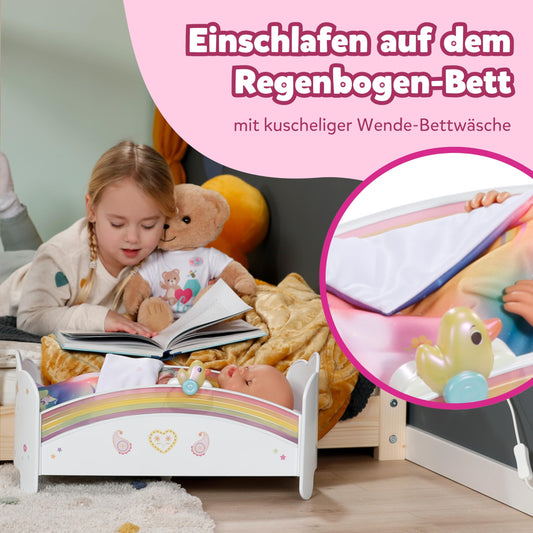 BABY born Rainbow Bed, doll bed with rainbow lights and soothing lullaby, includes reversible bedding, 835999 Zapf Creation