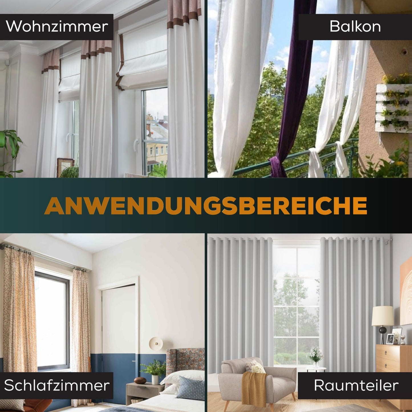 MEISENBERG Tension Curtain Rod 320-370cm, White, Ø 32mm, No Drilling Curtain Rod for Windows, Showers, and Partitions.