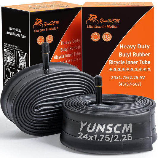 YunSCM 2PCS 45/57-507 Thickened 24 Inch Inner Tube 24x1.75 24x1.95 24x2.0 24x2.10 24x2.125 24x2.25 AV32mm Valve Compatible with 24 Inch Bike Tube/Mountain Bike/E-Bike 24x1.75/1.95/2.125/2.25