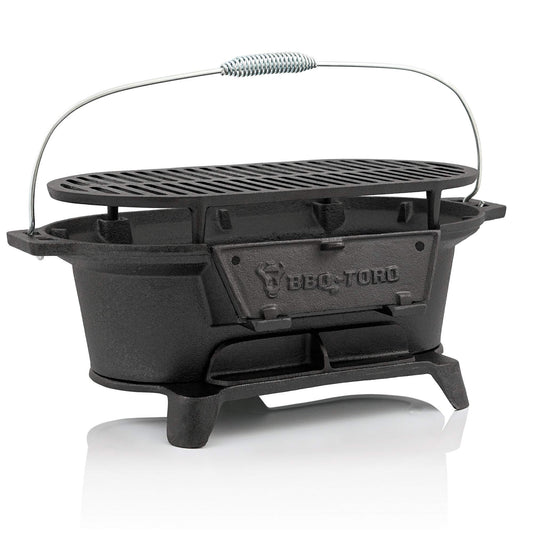 BBQ-Toro Cast Iron Grill Pot with Grill Grate | 50 x 25 x 23 cm | Hibachi Style Charcoal Camping Grill | Charcoal Camping Grill, Cast Iron Fire Pot, BBQ Grill, Dutch Oven Station, Camping Accessories