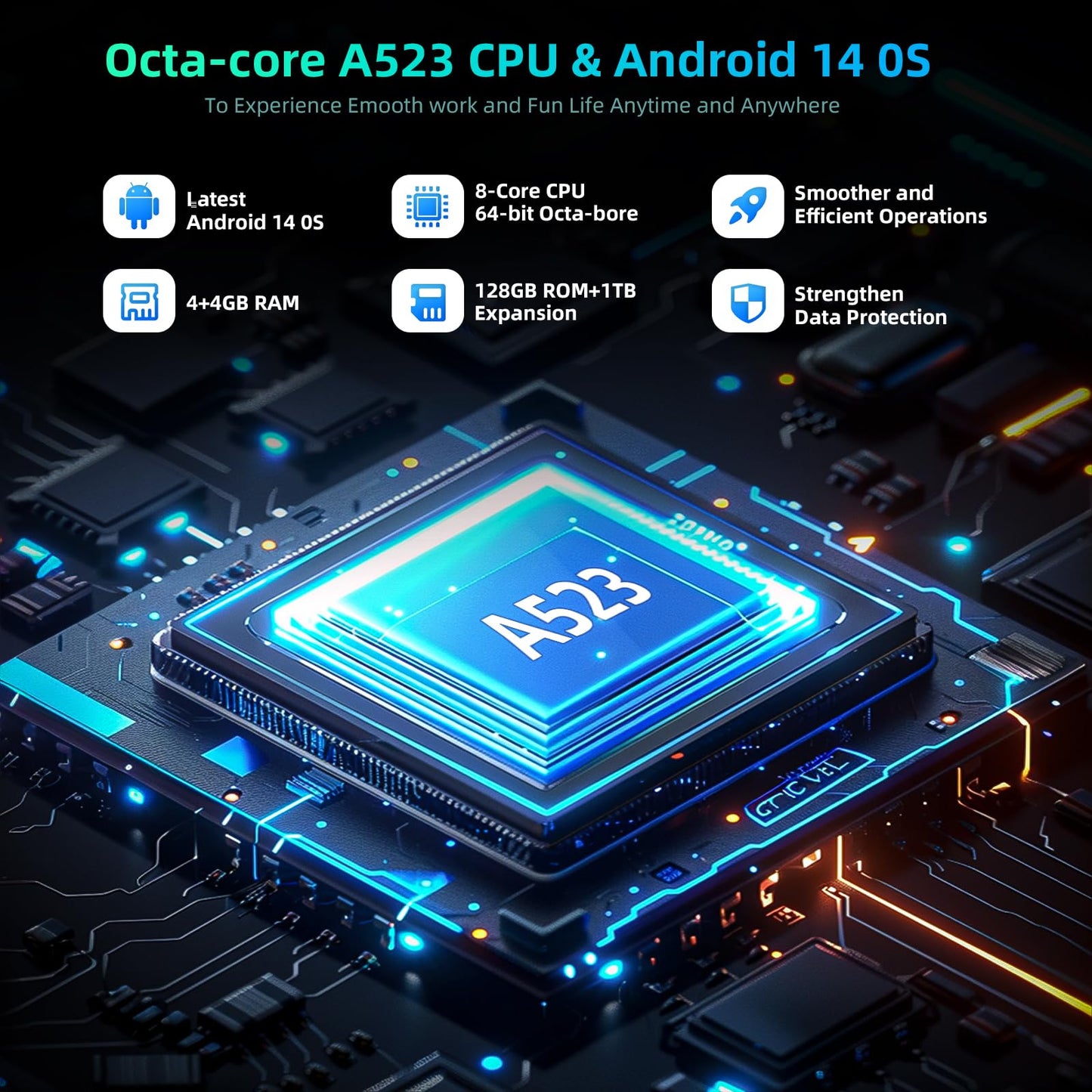 Rebecco 10-inch Android tablet, Octa Core, 1280*800 IPS HD display, 8GB RAM+128GB ROM (expandable to 1TB), Unisoc A523 CPU, 5G/2.4G WiFi, 5MP+8MP camera.