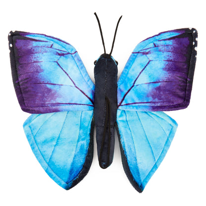 Zappi 100% recycled plush Blue Morpho Butterfly toy (28.5cm width) Stuffed, soft, cuddly, eco-friendly animal collection for newborn baby, first child.