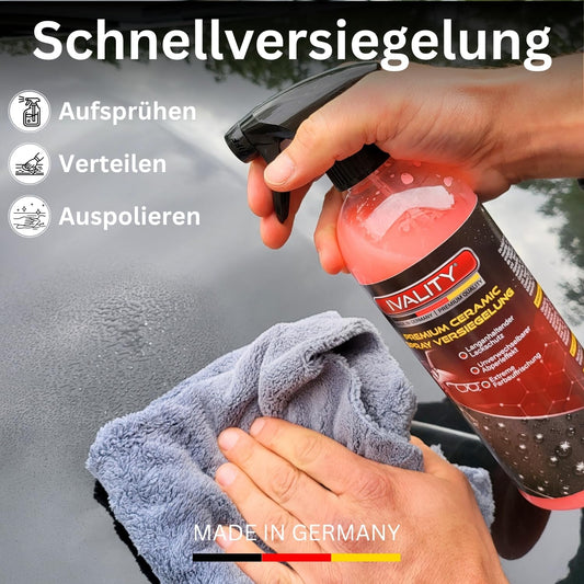 IVALITY Ceramic Coating Car 750ml with water beading effect - Includes 2 microfiber cloths, Protects the paint and enhances color depth, Ceramic coating, Glass & Paint sealant Car Spray