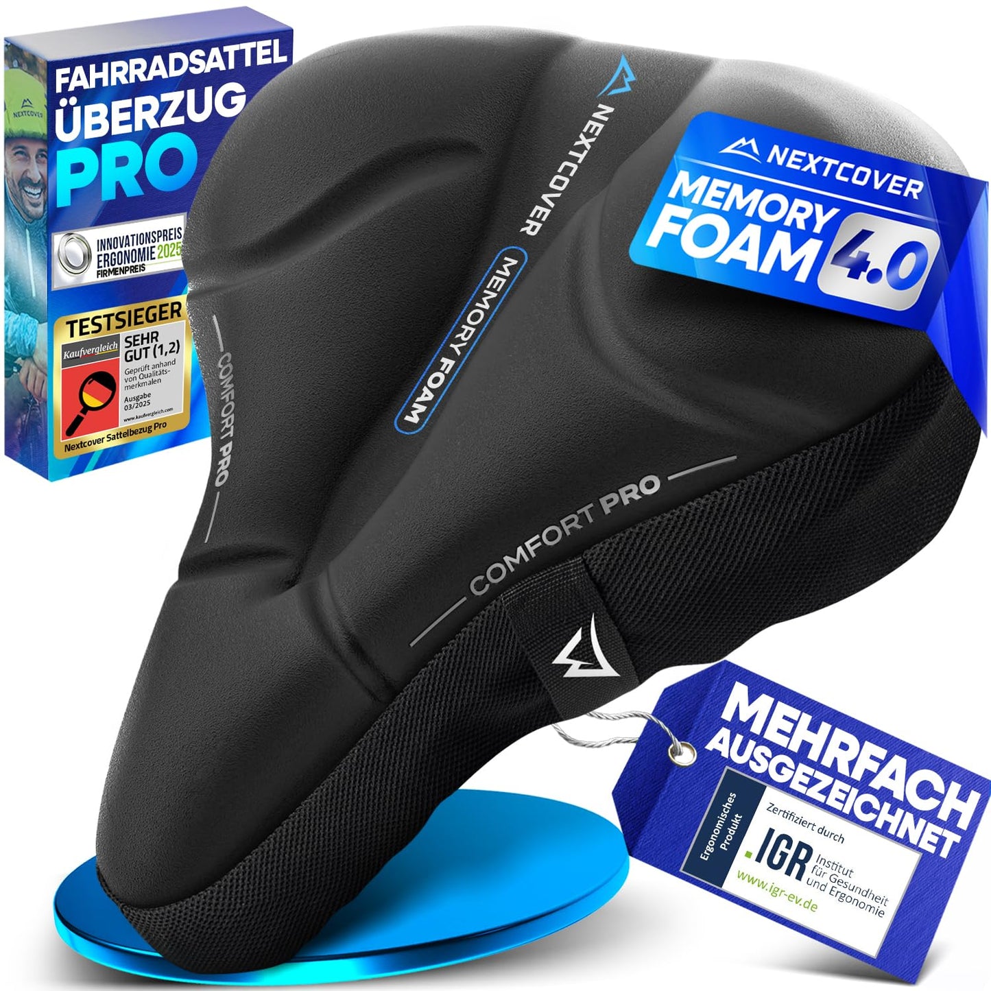 NEXTCOVER® Bike Saddle Cover CoverPro with [Memory Foam 4.0] - Ergonomic Gel Bike Saddle Cover - Padded Saddle Cover for Men & Women City