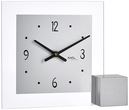 AMS quartz table clock, silver, 19 x 16 x 4 cm