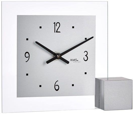 AMS quartz table clock, silver, 19 x 16 x 4 cm