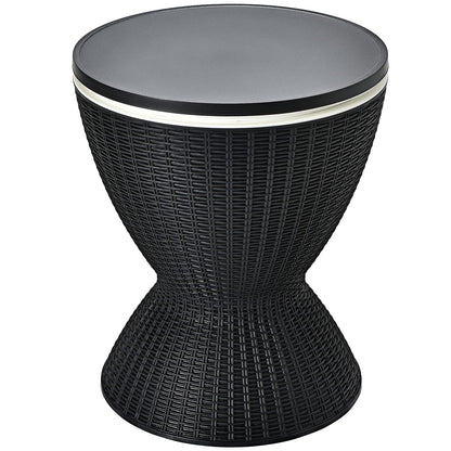 GIANTEX Cooler/ Side Table made of polyrattan, 30 L capacity Cool Stool in rattan look, cooler with lid & drainage hole, adjustable height garden table (Black)