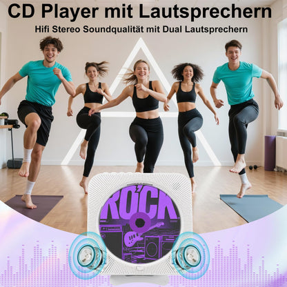 Canareen CD Player Bluetooth, Portable CD Player with Speaker, Front Display FM Radio CD Player Built-in, supports AUX/USB, Timer, Headphone Jack for Gift, Home, Kids, White