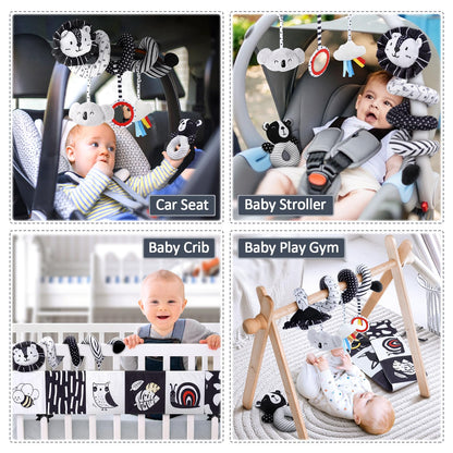 Joyreal Stroller Toy - Black White Toy Fabric Book, Contrast Book Baby, Contrast Cards Baby, Sensory Contrast Toy, Newborn