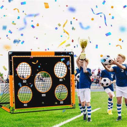 Gofady 2-in-1 Soccer Goal for Kids - Portable & Durable Soccer Goal with 5 Target Areas, Foldable Design, Carrying Bag, Garden, Park, Beach (Orange, 150 * 120 * 120cm)
