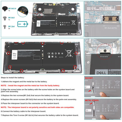 ARyee 52TWH Battery Compatible with Dell XPS 13 7390 2-in-1 P103G P103G001 P103G002 Series Notebook, Replacement for 52TWH MM6M8 0MM6M8 XX3T7 0XX3T7 (7.6V 51Wh)