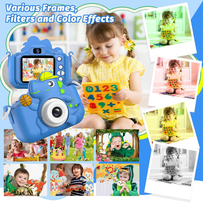 Children's camera, masterbee digital camera dinosaur toy, Christmas/birthday gifts for kids, 1080P HD kids camera, children's toy/gift boy/girl gifts 3-12 years old Blue