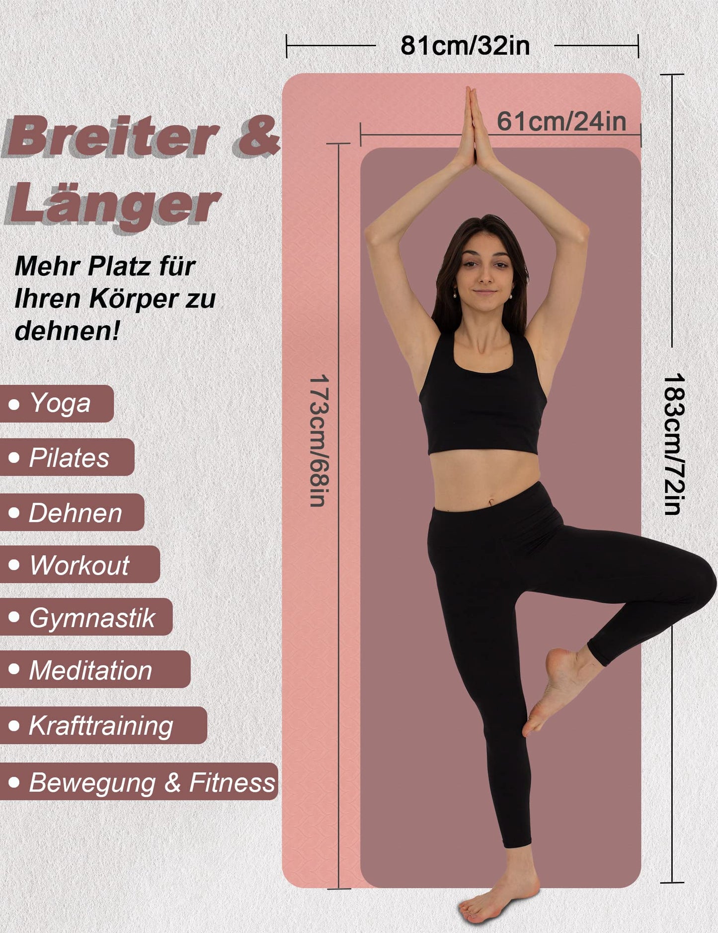 BEAUTYOVO Yoga Mat Wide 81cm, Non-Slip Wide Yoga Mat, 8mm Thick Fitness Mat Non-Slip, TPE Gym Mat for Home and Outdoor, Large Workout Mat for Yoga Pilates.