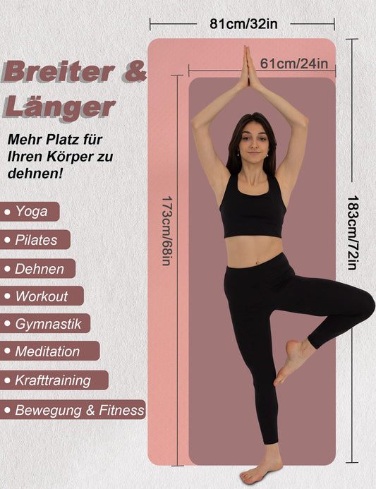 BEAUTYOVO Yoga Mat Wide 81cm, Non-Slip Wide Yoga Mat, 8mm Thick Fitness Mat Non-Slip, TPE Gym Mat for Home and Outdoor, Large Workout Mat for Yoga Pilates.