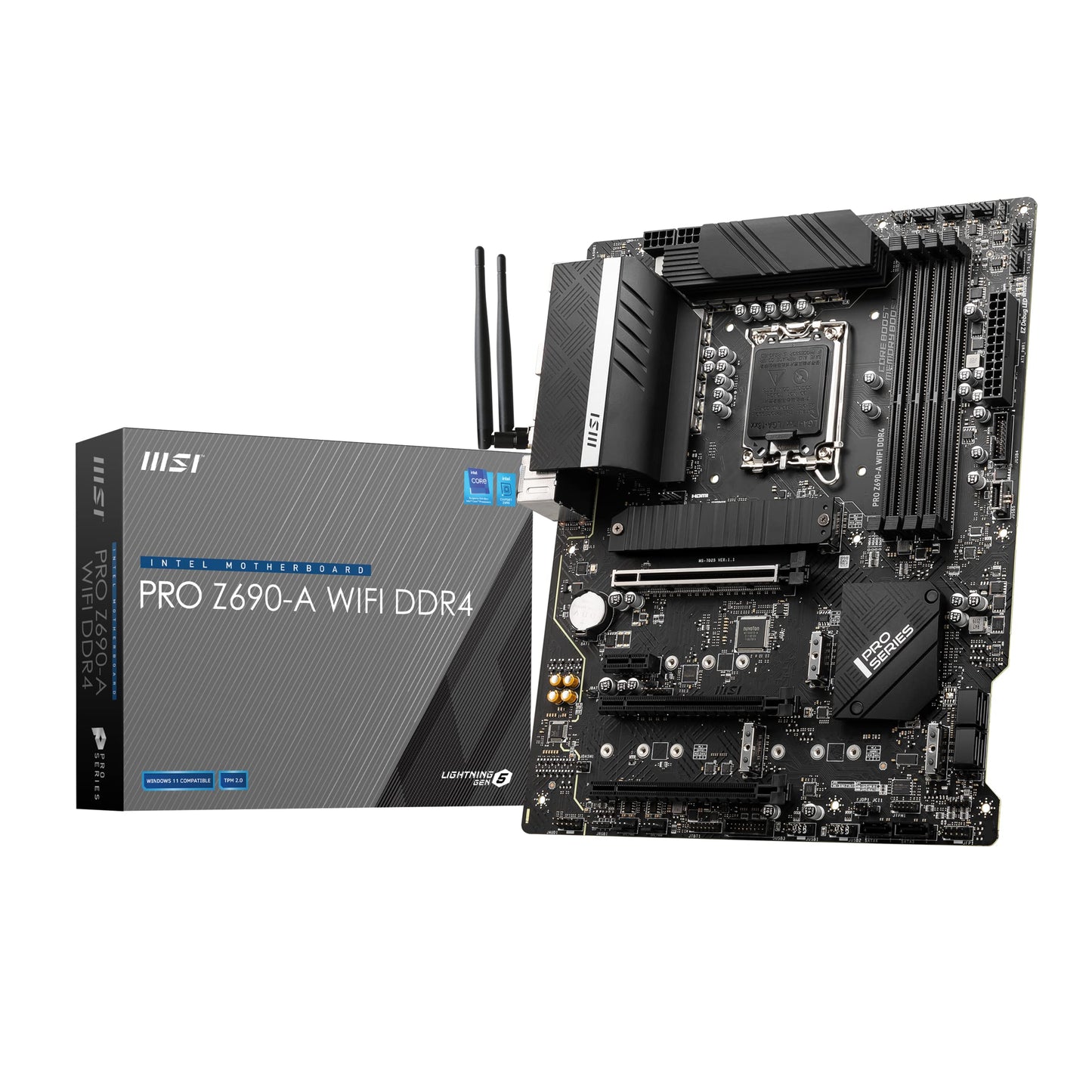 MSI PRO Z690-A WIFI DDR4 ATX motherboard supports 12th Gen Intel processors, LGA 1700 - 14 Duet Rail 55A VRM, Memory Boost 5200MHz/OC, 1 x PCIe 5.0 x16, 3 x M.2 Gen4 x4, 2.5G LAN, Wi-Fi 6.