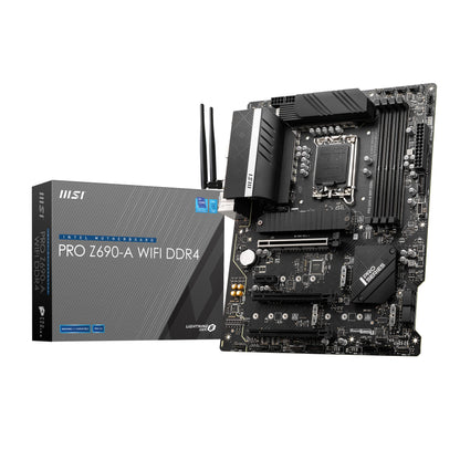 MSI PRO Z690-A WIFI DDR4 ATX motherboard supports 12th Gen Intel processors, LGA 1700 - 14 Duet Rail 55A VRM, Memory Boost 5200MHz/OC, 1 x PCIe 5.0 x16, 3 x M.2 Gen4 x4, 2.5G LAN, Wi-Fi 6.