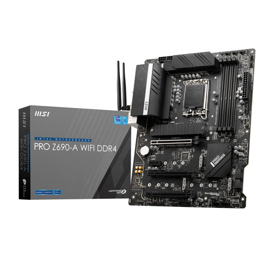 MSI PRO Z690-A WIFI DDR4 ATX motherboard supports 12th Gen Intel processors, LGA 1700 - 14 Duet Rail 55A VRM, Memory Boost 5200MHz/OC, 1 x PCIe 5.0 x16, 3 x M.2 Gen4 x4, 2.5G LAN, Wi-Fi 6.