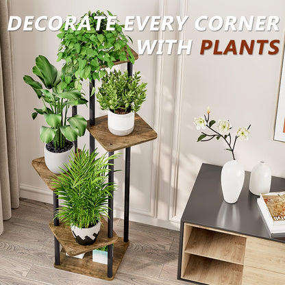 VASZOLA 5-Tier Wooden Flower Rack Plant Stand, Multi-layer Flower Shelf Plant Holder Flower Bench Flower Staircase Plant Staircase Stand Shelf for Indoor Garden Balcony Decor (Black)