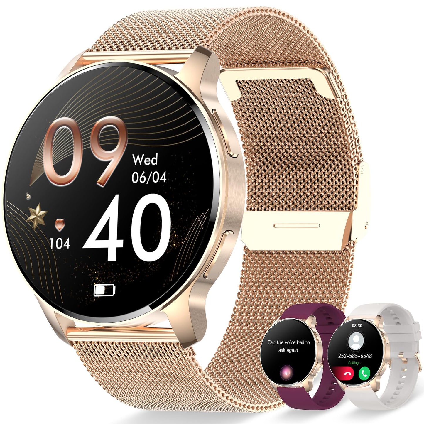 Erkwei smartwatch for women with phone function 1.32" touchscreen fitness tracker with pedometer heart rate sleep monitor waterproof watch for iOS Android