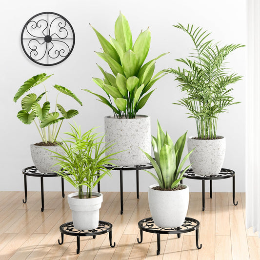 STLOVe® flower stand, 5 piece plant stand metal, black flower pot stand, drink dispenser stand, balcony short stand for garden home decor- various heights
