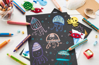 STABILO - Colored pencil, watercolor & wax crayon - woody 3 in 1 - Birthday Edition - 10 pack with sharpener - 10 colors