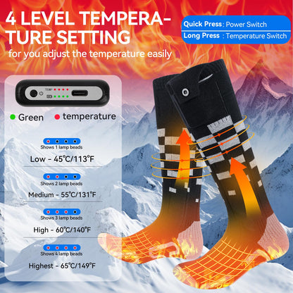 Olycism Heated Socks 6000mAh Rechargeable Electric Heated Socks for Men and Women 4 Heat Settings Outdoor Riding Camping Hiking Motorcycling Skiing Warm (S)