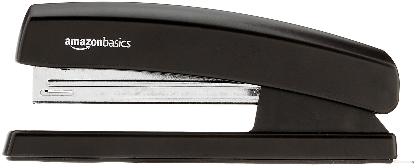 Amazon Basics 2-Pack Stackable Black Letter Trays & Stapler with 1,000 Staples, Black