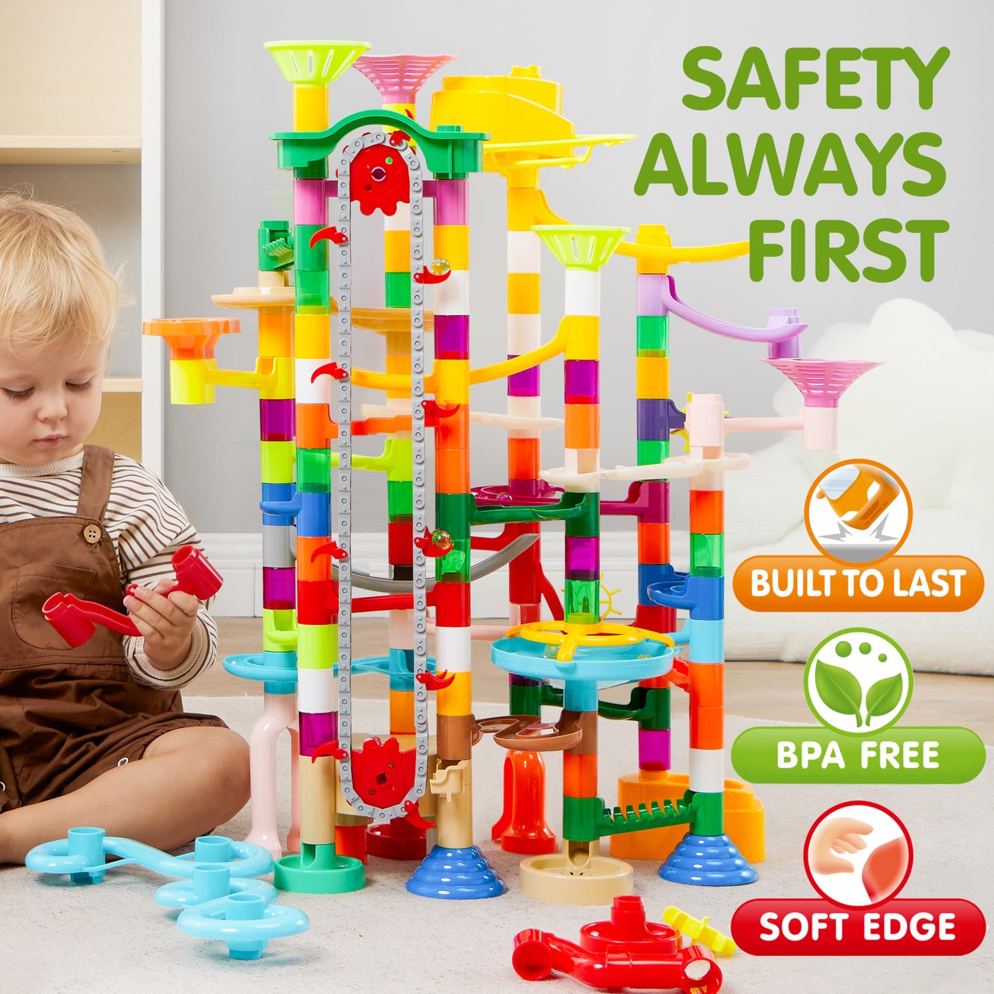 JOYIN Marble Run 236-Piece Ball Track Learning Toy Building Blocks Toy with Motorized Elevator, STEM Building and Learning Toy for Kids aged 7, 8, 9, 10, 11, 12 years.